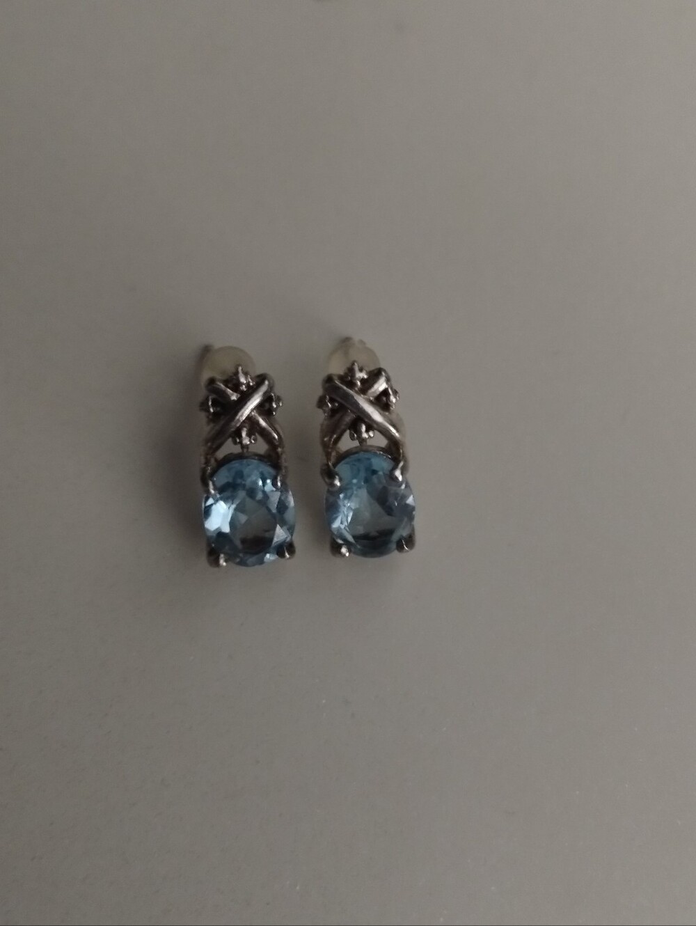 Blue Gemstone Stud Earrings - Picture 2 of 2
